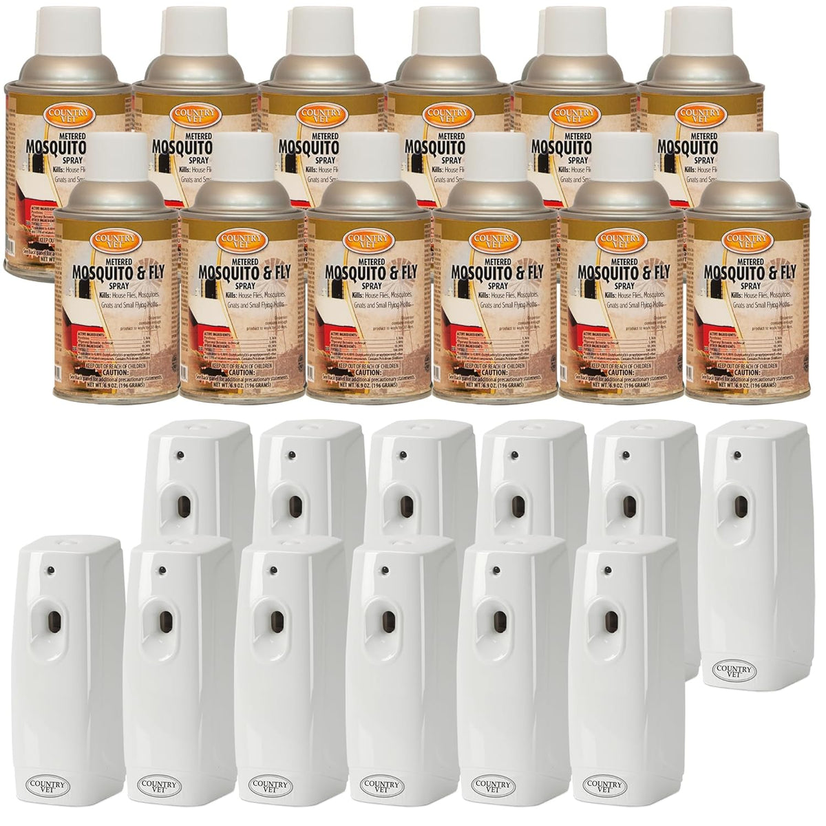 Country Vet Mosquito+Fly Metered Spray Refill (Case of 12) & Automatic Metered Dispenser (Case of