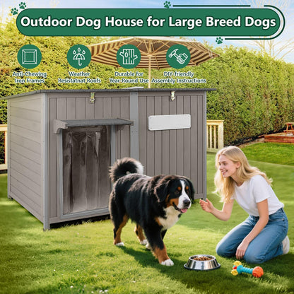 55" Extra Large Outdoor Dog House Weatherproof Wooden Doghouse Indoor for Large Breed Dogs with