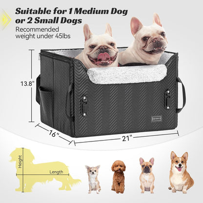 PETSFIT Dog Car Seat Medium Sized Dog, Waterproof PU Leather Dog Seat for Car with Patented Safe