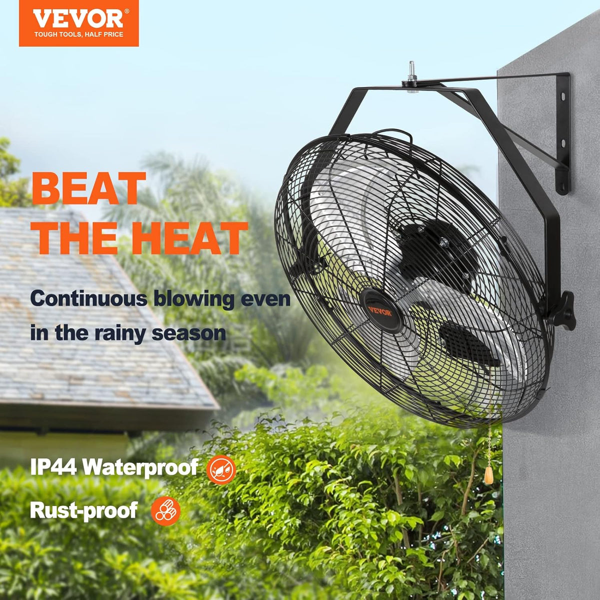 VEVOR 18 Inch Wall Mount Fan, 3-speed IP44 Waterproof, Max. 4150 CFM Wall Mounted Fan for Outdoor