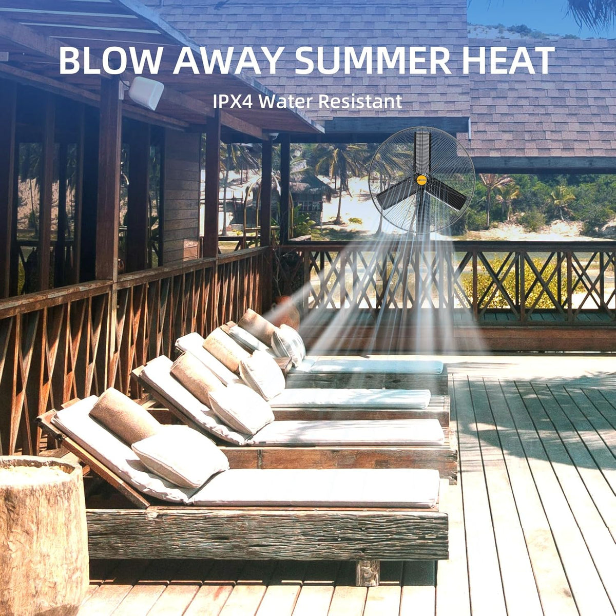 24 inch Outdoor Oscillating Wall Mounted Fan, High Velocity IPX4 Waterproof 7600 CFM Industrial