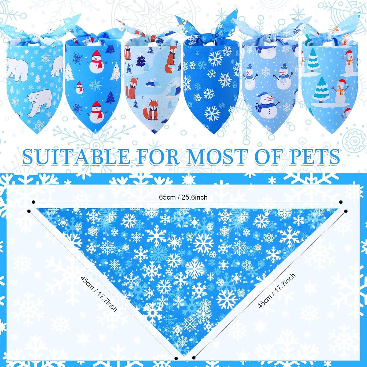 Abbylike 200 Pieces Winter Dog Bandanas Bulk Blue Snowflake Dog Bandanas for Pets Triangle Kerchief