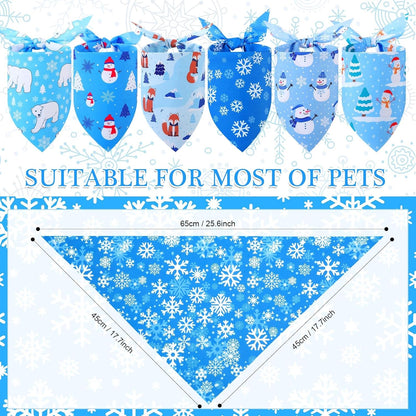 Abbylike 200 Pieces Winter Dog Bandanas Bulk Blue Snowflake Dog Bandanas for Pets Triangle Kerchief