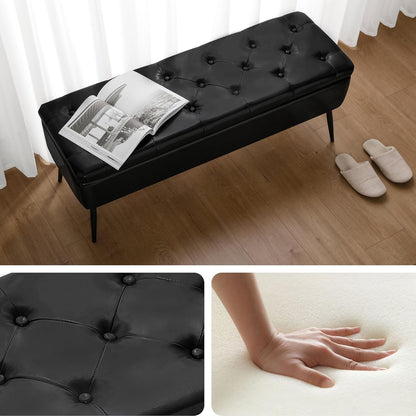 Leather Storage Ottoman Bench,End of Bed Bench for Living Room Bedroom Dinning Room