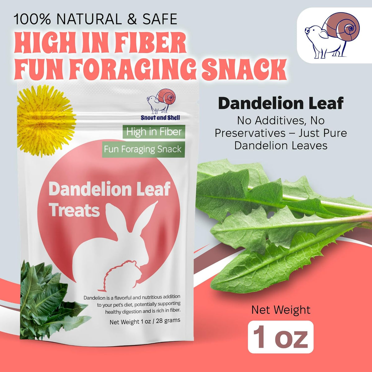 Snout and Shell Dandelion Leaf Treat for Small Pets – 1 oz (28g) | High-Fiber, Natural Foraging