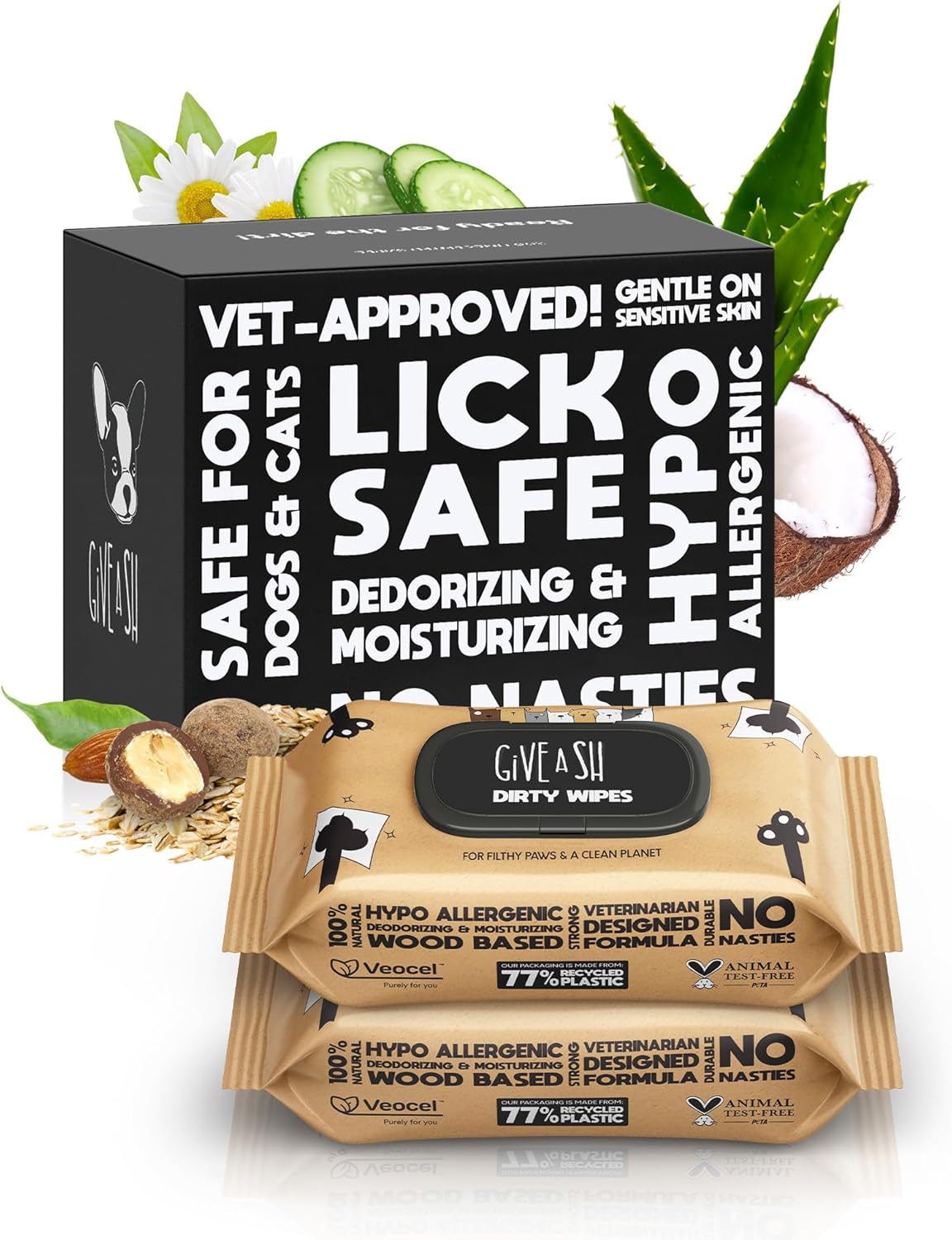Lick-Safe Pet Wipes for Dogs & Cats - Vet-Approved & Hypoallergenic - Cleans Mud, Odors & Dander