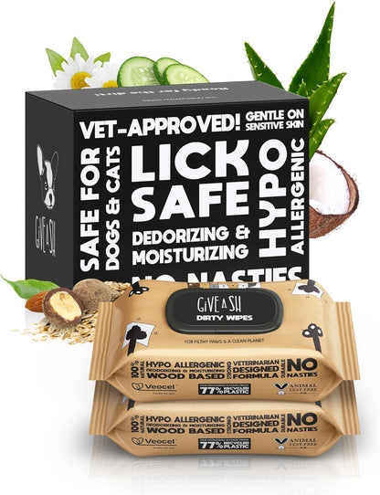 Lick-Safe Pet Wipes for Dogs & Cats - Vet-Approved & Hypoallergenic - Cleans Mud, Odors & Dander