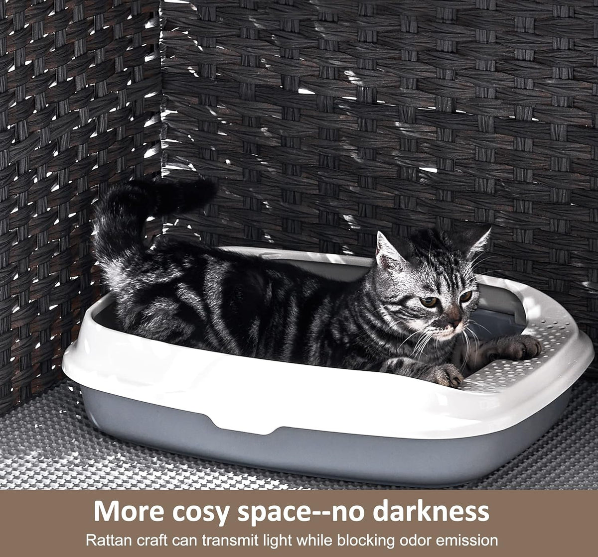 Cat Litter Box Enclosure with Soft Litter Mat; Hidden Kitten Washroom Furniture with Door;