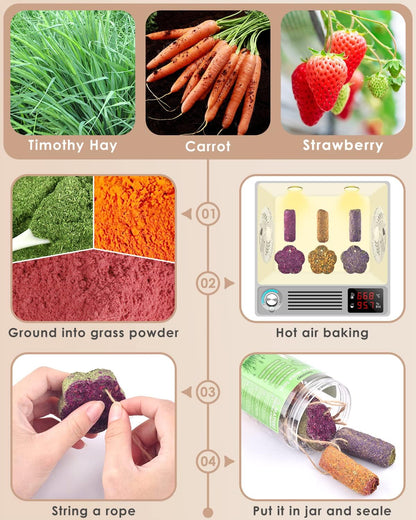 Bissap 12PCS Rabbit Chew Sticks, Hanging Chew Sticks & Cakes Timothy Hay Carrot Strawberry Treat