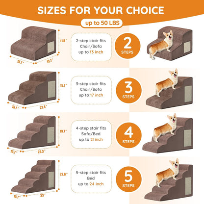 Pet Stairs, Dog Stairs for Small Dogs, Dogs Steps, 5-Step Curved Dog Ramp for Bed, Couch, Sofa, Car