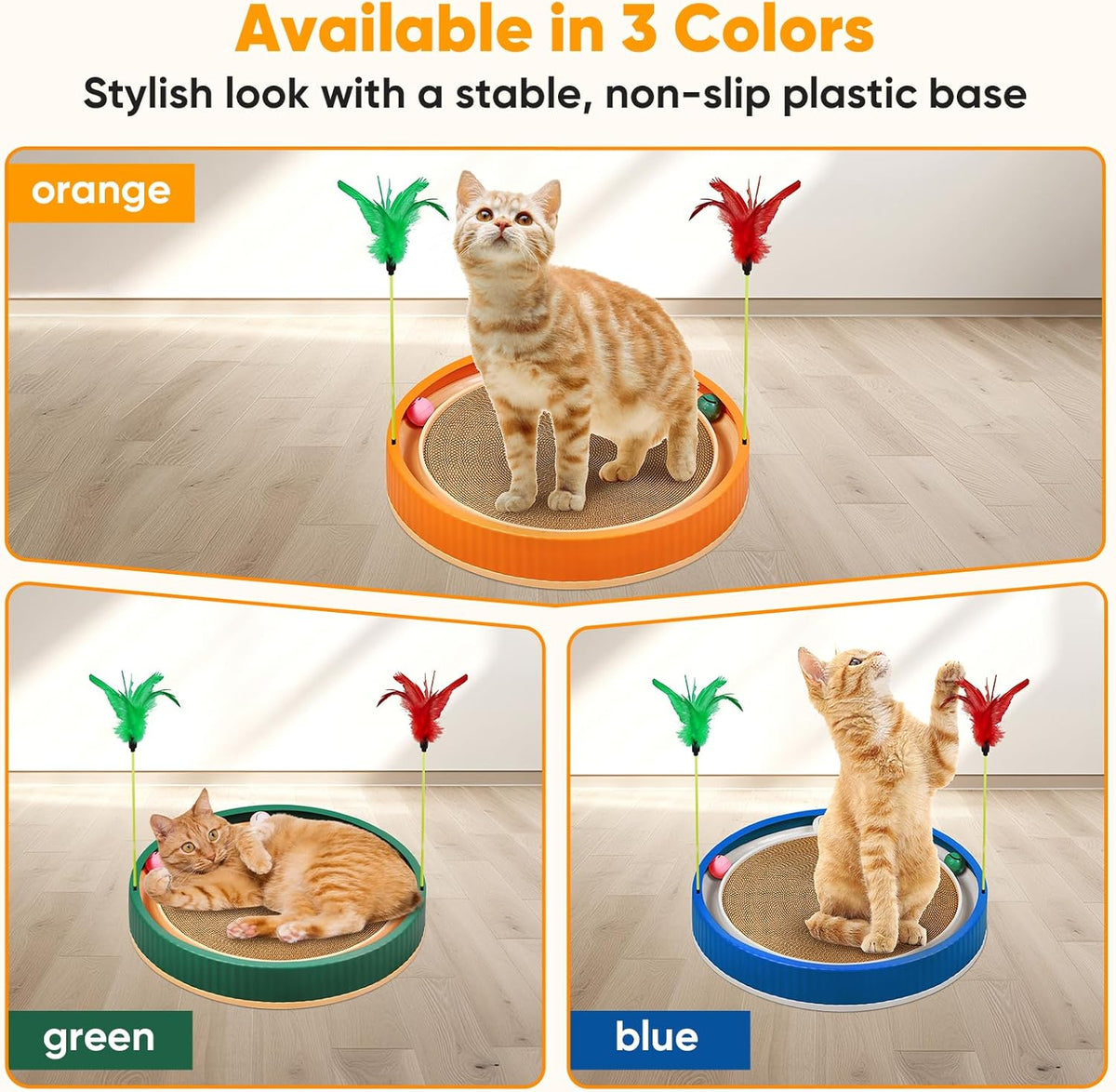 20-Inch Round Cat Scratcher with Ball Track – 3-in-1 Cardboard Cat Scratching Pad with Feather