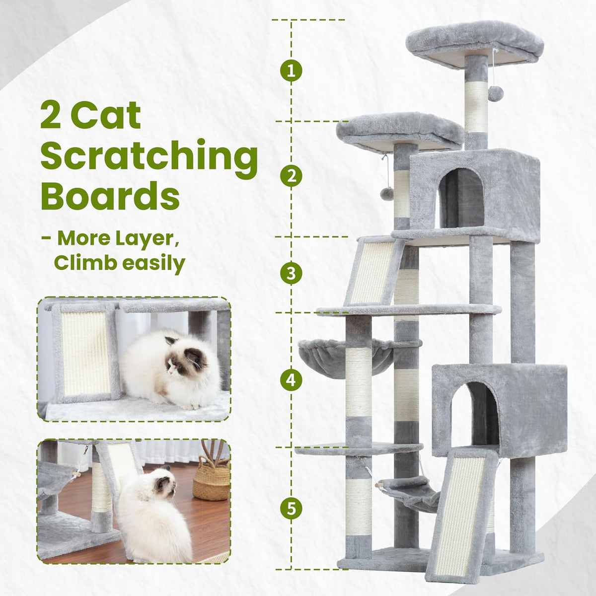 Cat Tree for Indoor Cats, 71'' (180cm) Multi-Level Cat Tower for Large Adult, Sturdy Cat Tree House