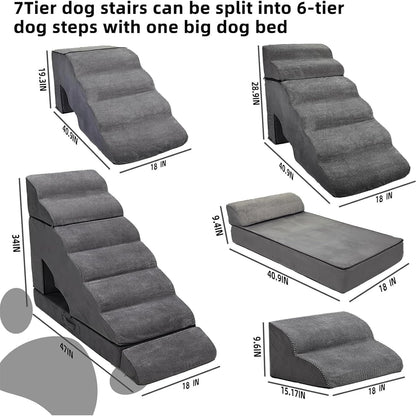 Foam Dog Stairs & Steps Ramps for High Beds 30-36 inches High Tall Large Dogs, LitaiL 7 Step Pet