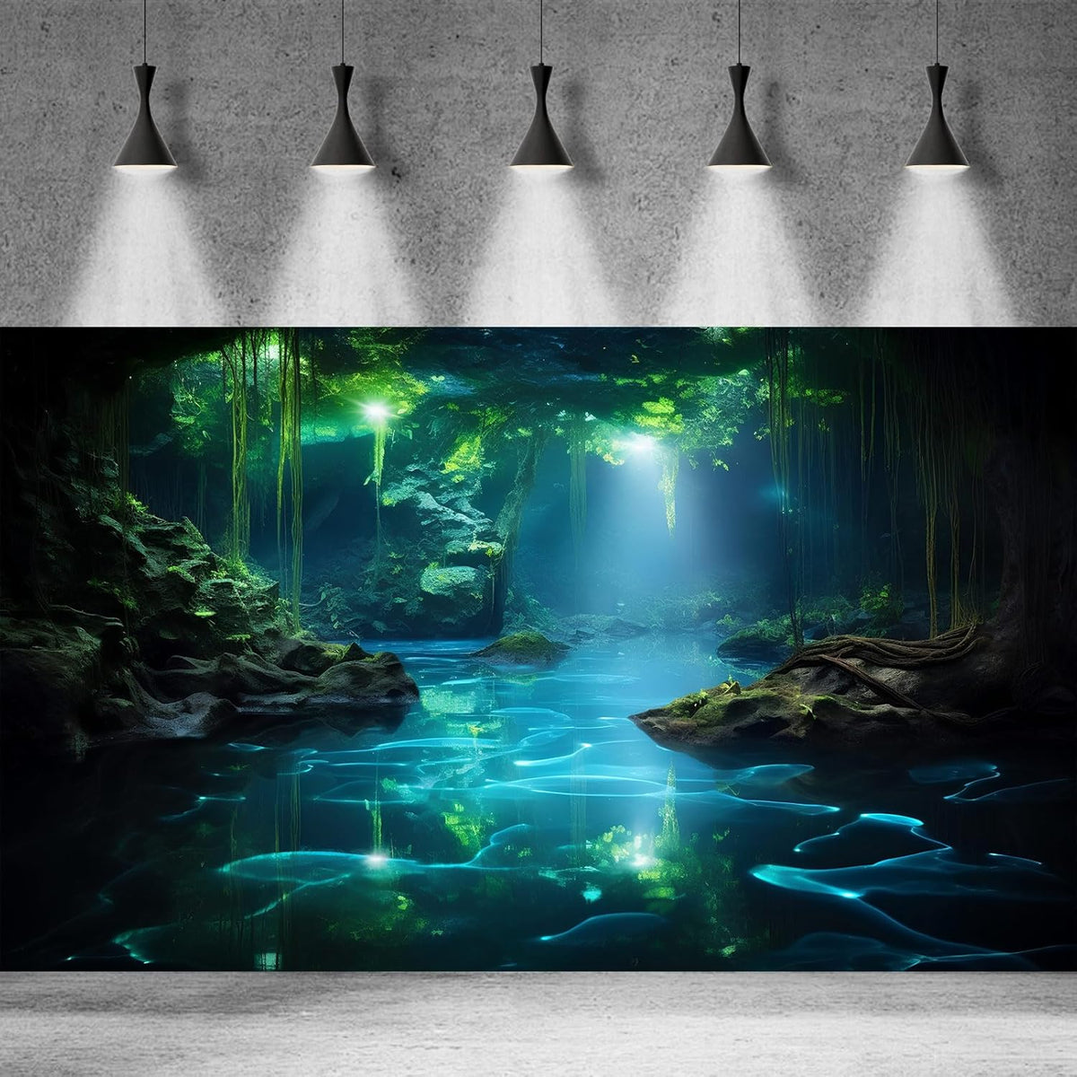 Cave Aquarium Background Underwater Cave with Light Beam Tranquil Stream Terrarium Background