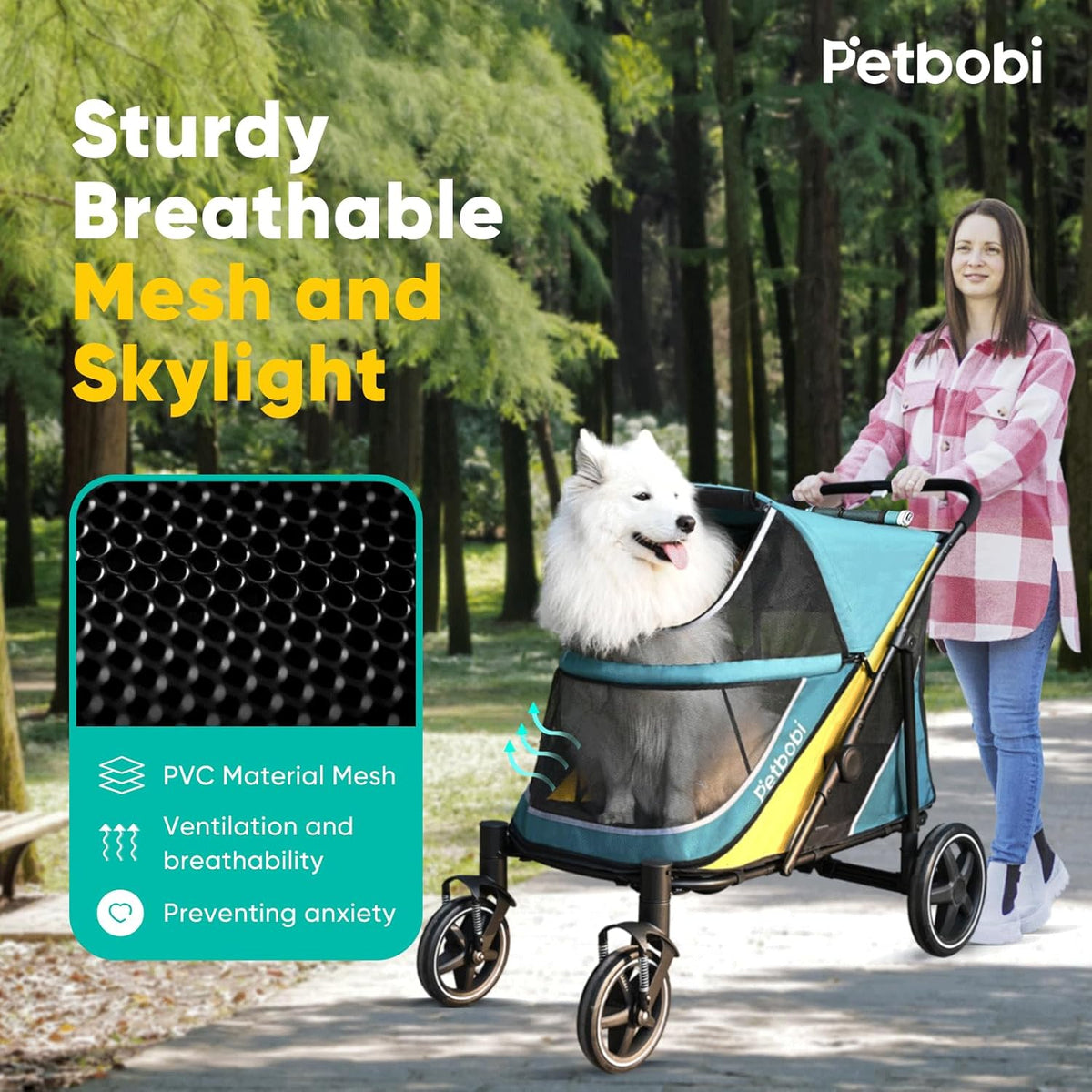 Petbobi Dog Stroller for Medium Dogs - Easy Fold Dual Entry Pet Stroller with One-Foot Brake, All