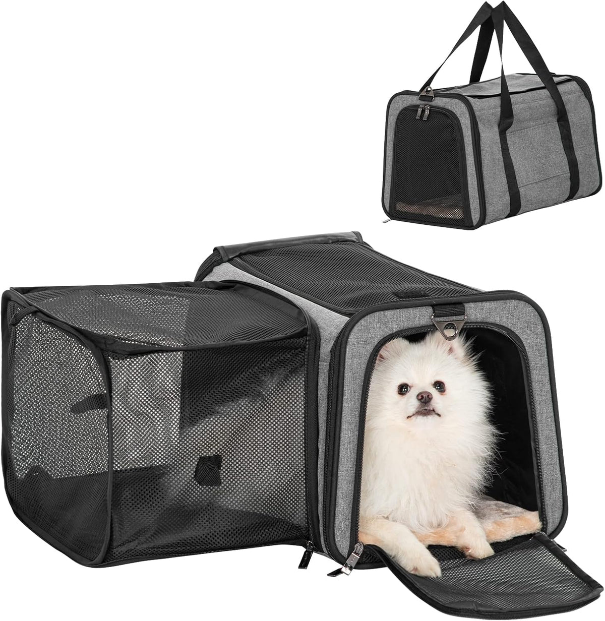 Petsfit Expandable Pet Carrier for Cat Or Puppy Up to 18 Pounds, Square Extension Add More Space