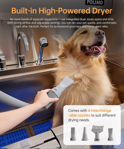 polimo Dog Wash Station with Pet Dryer & LED, Professional Dog Bathing Station for Large, Medium &