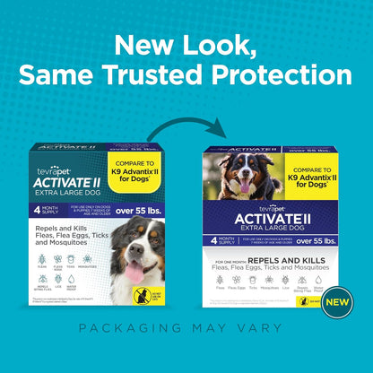 TevraPet Activate II Flea and Tick Prevention for Dogs | 4 Count | Extra Large Dogs 55+ lbs |