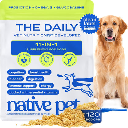 Native Pet Dog Vitamins & Supplements - 11-in-1 Multivitamin Powder for Dogs Food Topper