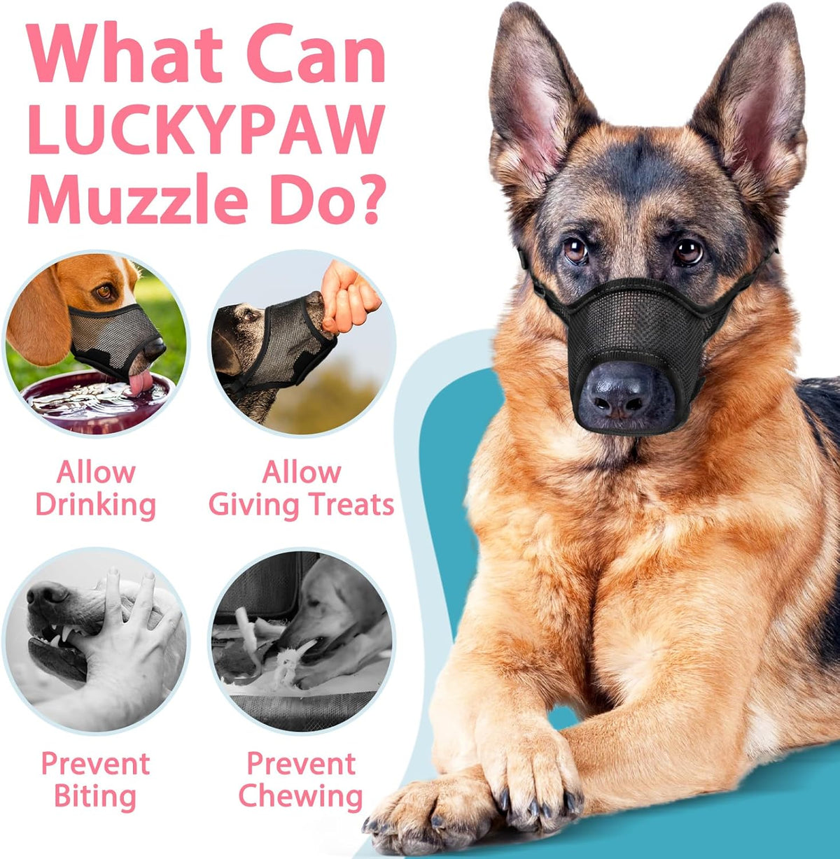 LUCKYPAW Dog Muzzle, Mesh Muzzle for Large Medium Small Dogs, Soft Mouth Guard for Biting Chewing