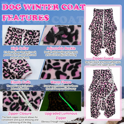 ROZKITCH Dog Fleece PJS with Sleeves, Pet Windproof Warm Cold Weather Jacket Vest with Luminous