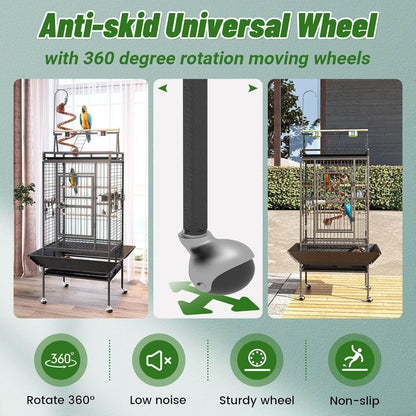 82 Inch Bird Cage, BOINN Bird Flight Cages with Rolling Stand & Bottom Tray, Wrought Iron Parrot