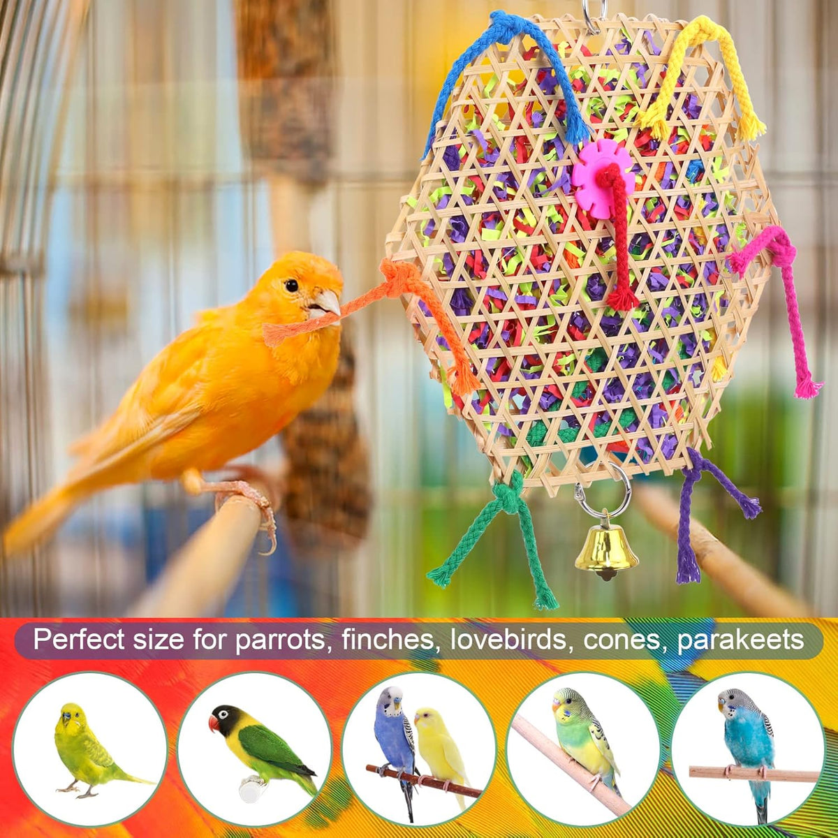 Bird Parrot Toys，2 Pack Bird Hanging Foraging Shredder Toys for Small Medium Small Bird Conure