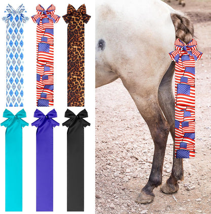 6 Pcs Horse Tail Bag Breathable Guard 22" Slip on Horse Care Tail Wrap 2 Strand Closure Straps