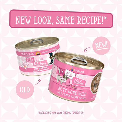 Weruva Cats in The Kitchen, Kitty Gone Wild with Wild Salmon Au Jus Cat Food, 6oz Can (Pack of 24)