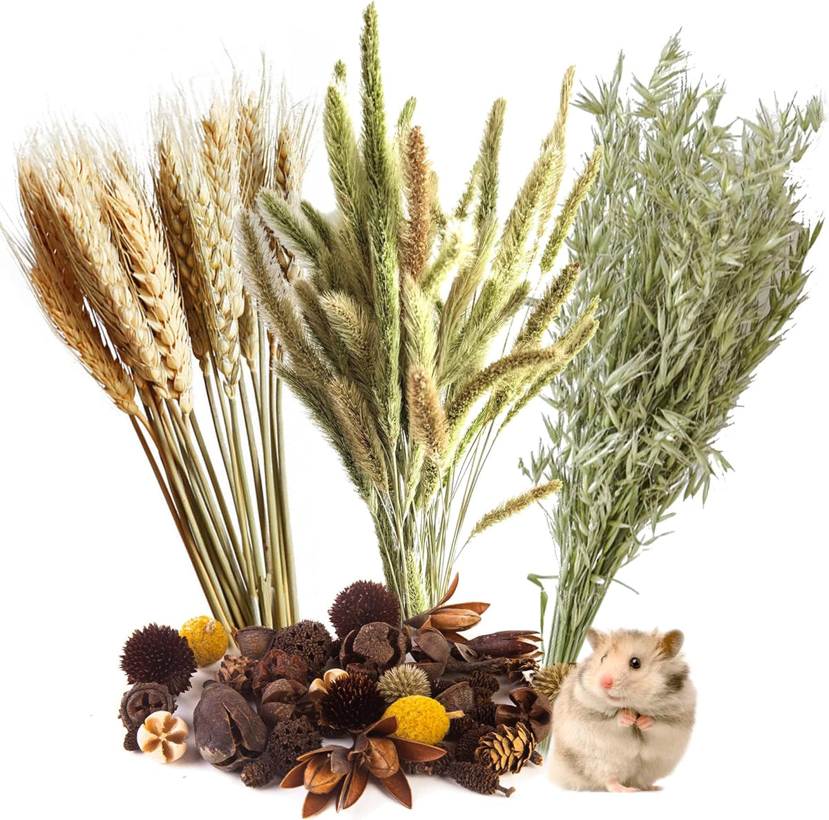 Natural Ear of Grain Flower&Herb Bedding Mate Habitat Decor, Adding Fun Hamster Accessories for