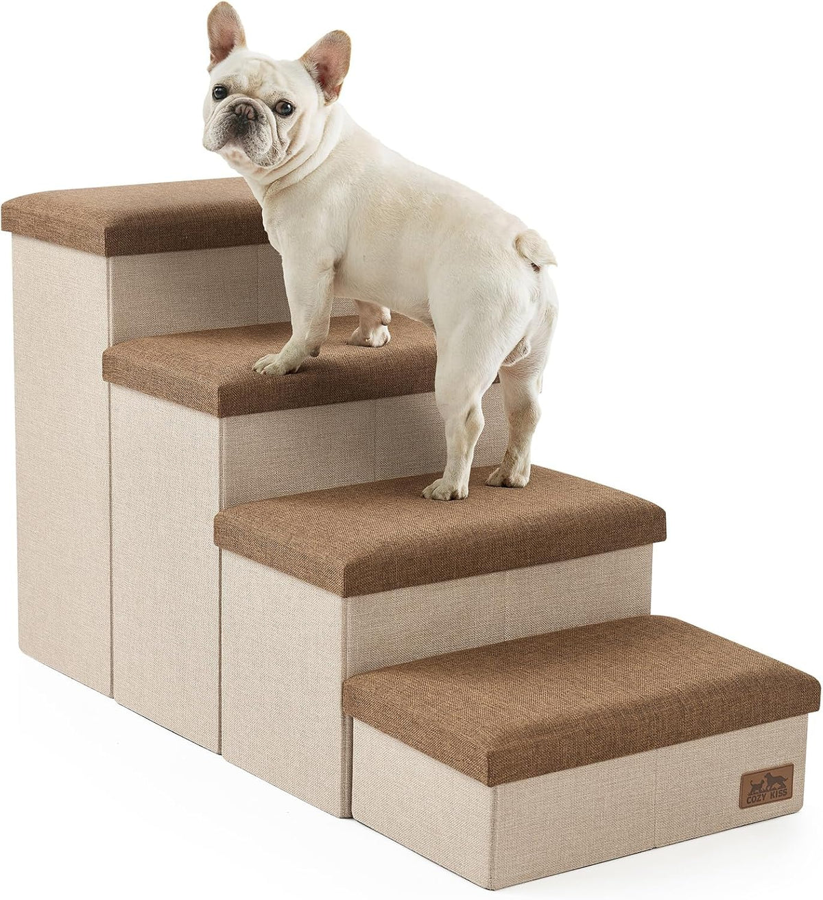 Dog Stairs with Storage, 4-Step Wider Sturdy Dog Steps for Small/Medium/Large Dogs and Older Cats