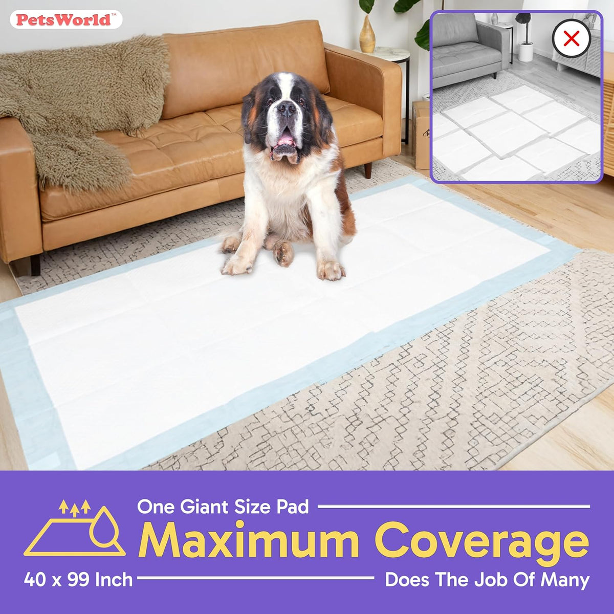 PETSWORLD Mega-Sized Dog Pee Pads (40" x 99") –4XL Gigantic Pet Piddle Pads for Puppy Training