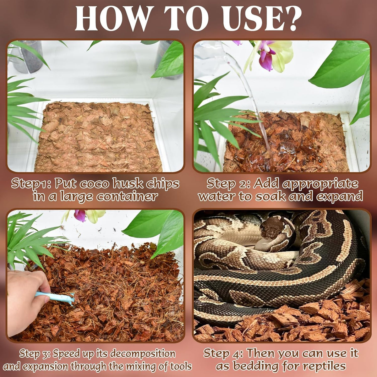 ZeeDix 10LB Coco Fiber Chips Substrate for Reptiles, 72 Quart Coconut Fiber Husk Substrate Mulch