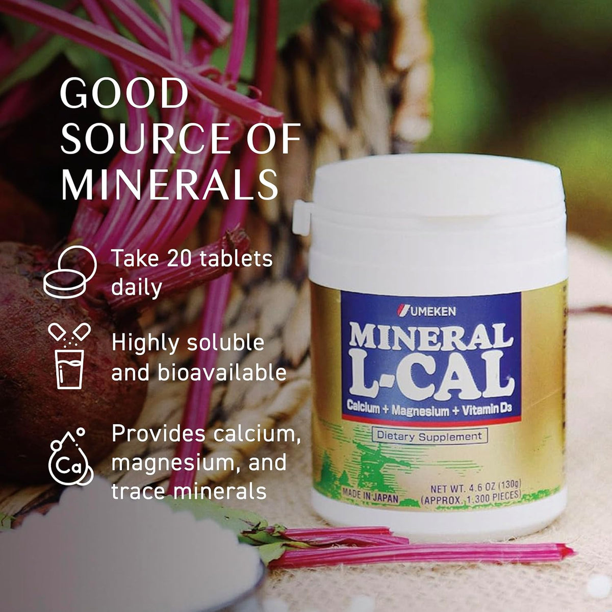 Umeken Mineral L-Cal Calcium with Vitamin D3, 2 Month Supply, Water Soluble Ball Format with