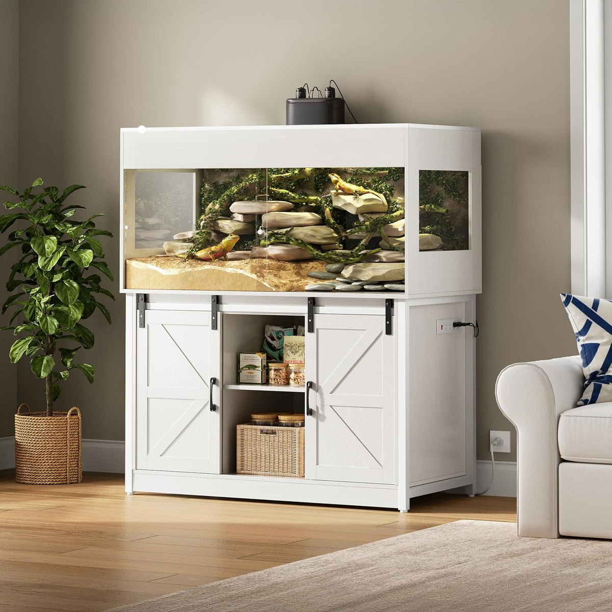 120 Gallon Reptile Terrarium with Stand, 4x2x2 Bearded Dragon Enclosure for Snakes Lizards, Large