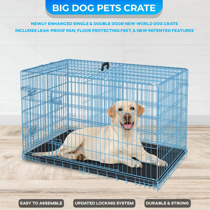 FDW Dog Crate for Large Dogs 42 Inch Folding Metal WirePet Cage Double Door W/Divider Panel Indoor