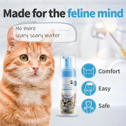 Mooncat Waterless Cat Shampoo, 100% Licking Safe & Vet Approved No Rinse Dry Bath Foam - Gentle