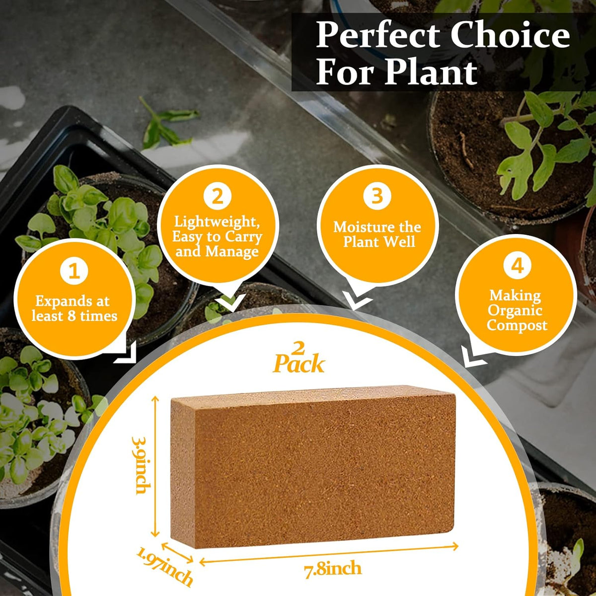 Riare 2pcs Organic Coco Coir Bricks Soil Blocks- 100% Natural Compressed Coco Peat Brick Coconut