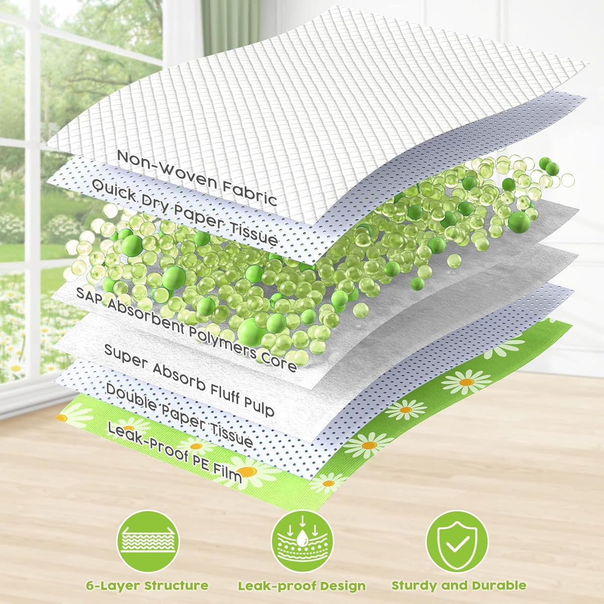 CROCI Pee Pads for Dogs 30x36in Daisy Pattern, Puppy Pads with Adhesive Tabs Super Absorbent Up to