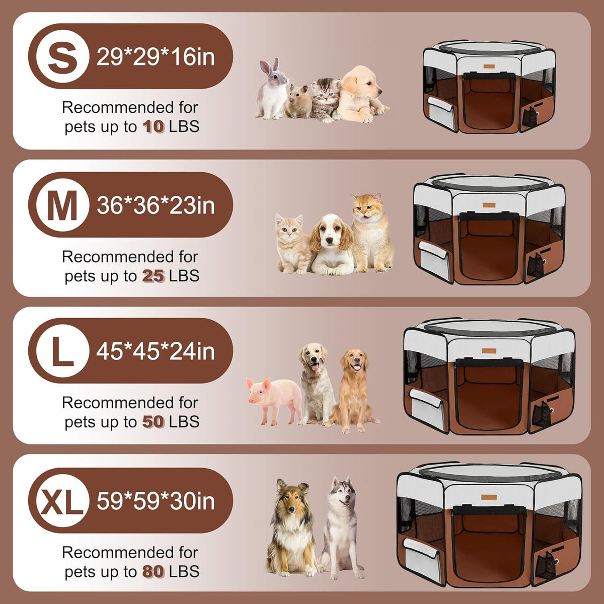 Dog Playpen, Portable Pet Play Pen for Cat, Puppies, Rabbits, Chickens, Foldable Large-Capacity Pet