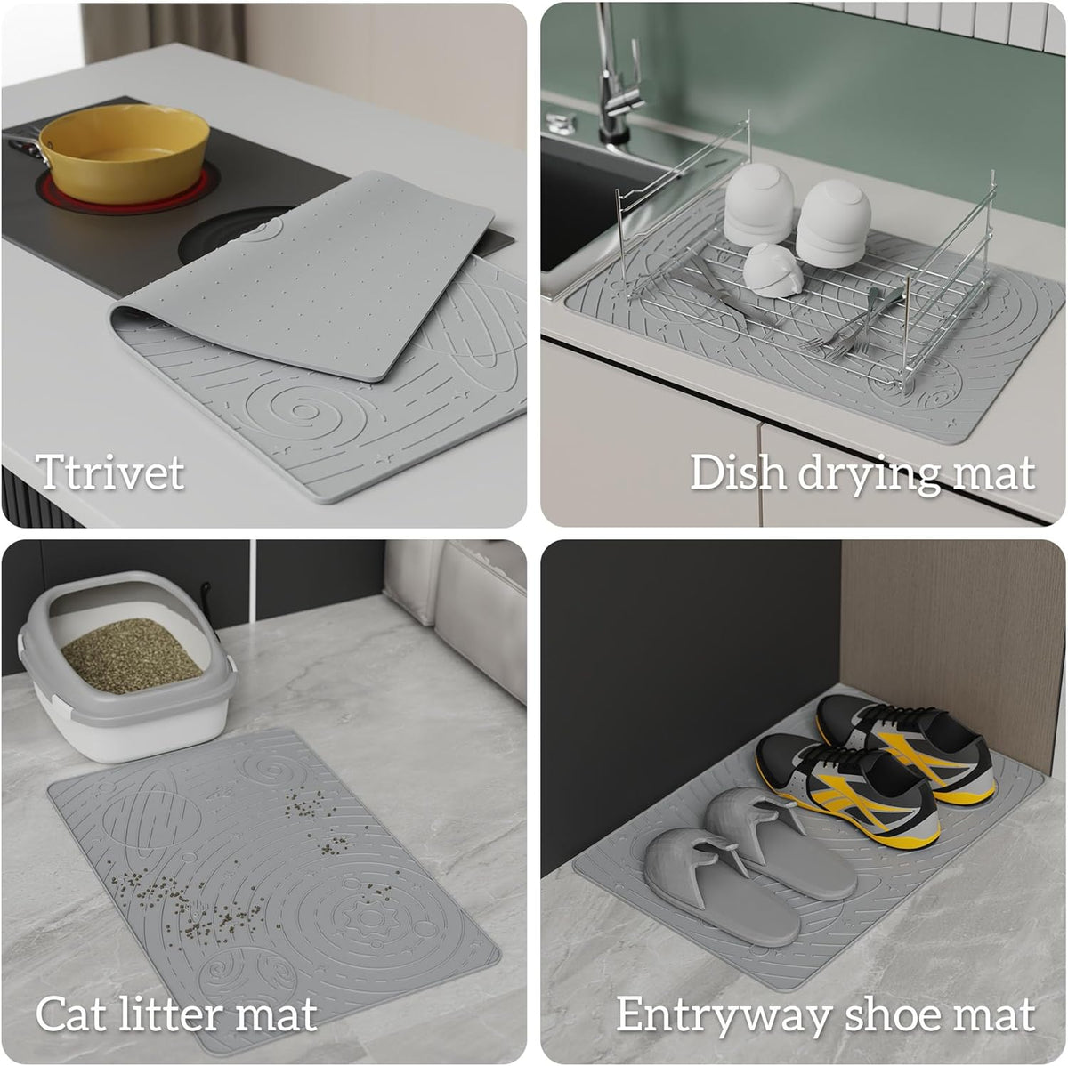 OHMO Dog Food Mat, Silicone Waterproof Cat Food Mat, Non-Skid Spill Proof Pet Feeding Mat for Food