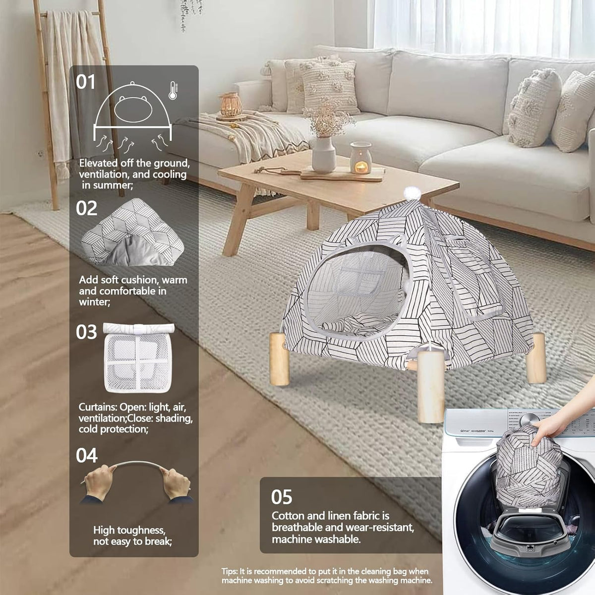 2-in-1 Elevated Cat Tent Cat House, Quick Assembly and Disassembly, Portable Indoor/Outdoor Cute