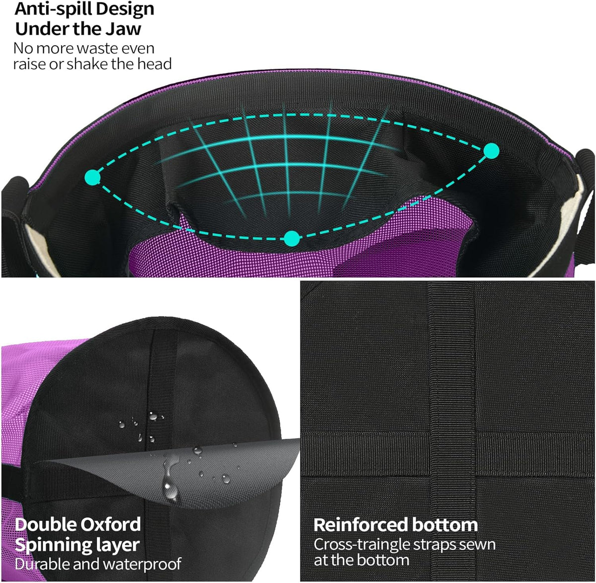 Horse Feed Bag 2 Pcs, Mesh Feed Bags for Horses, Muzzle Feedbag for Feeding Grain, Anti-Spill