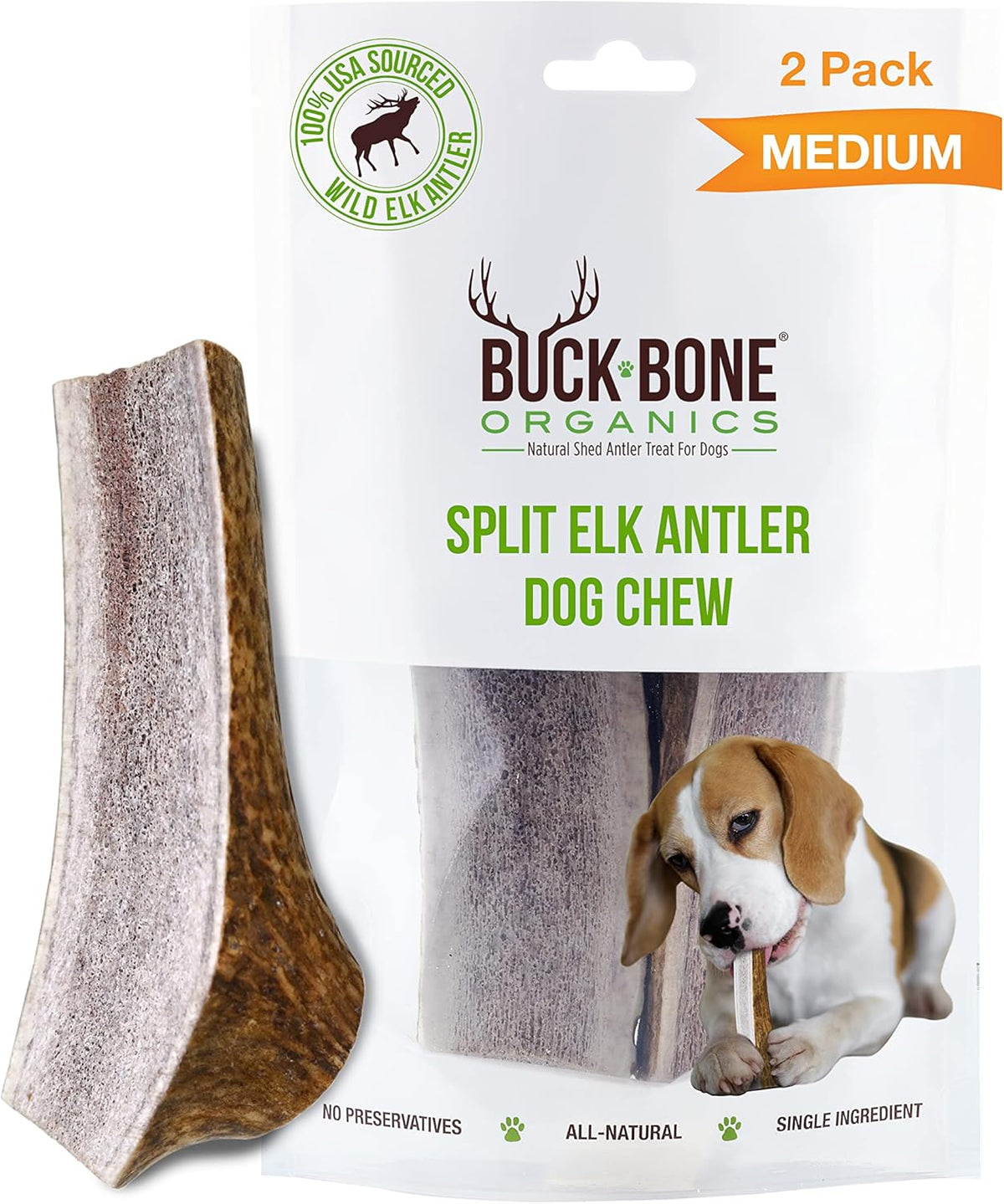 Buck Bone Organics Dog Chews, Antlers for Dogs, Premium Natural Elk, Long Lasting Dog Bones for