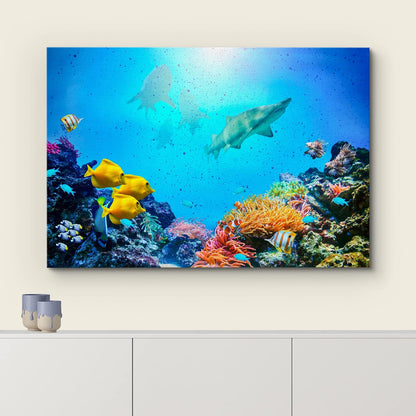 wall26 Canvas Print Wall Art Vibrant Coral Reef Shark Fish Anemone Reef Nature Animals Photography