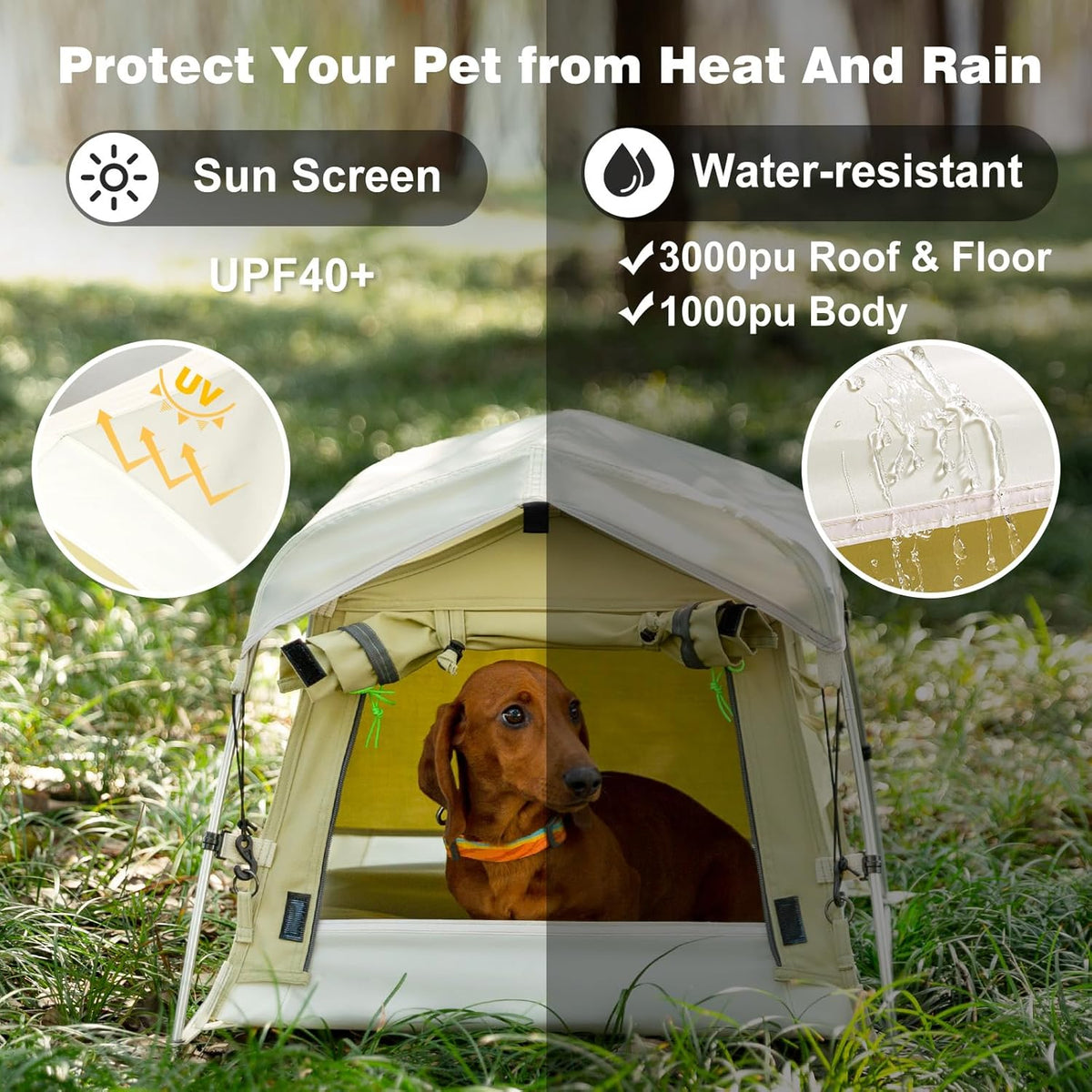 Dog Tent Cotton Fabric, Aluminum Poles and Camping Mat, Outdoor Weatherproof, Dog House Outdoor