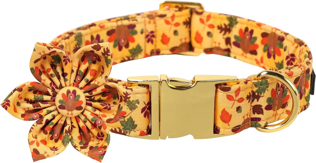 Lionet Paws Thanksgiving Day Dog Collar with Flower, Dogs Flower Collar with Metal Buckle for Dogs