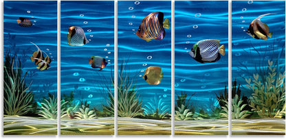 SYGALLERIER School Of Fish Metal Wall Art Handcrafted 3D Coastal Aluminum Artwork Modern Abstract