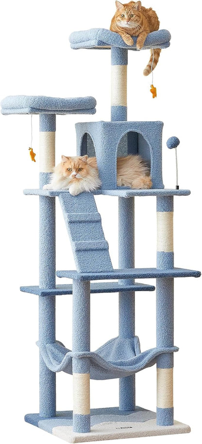 MWPO Ocean-Themed Cat Tree, 70.1-Inch Multi-Level Tall Tower for Indoor Cats, Plush Cat Condo with