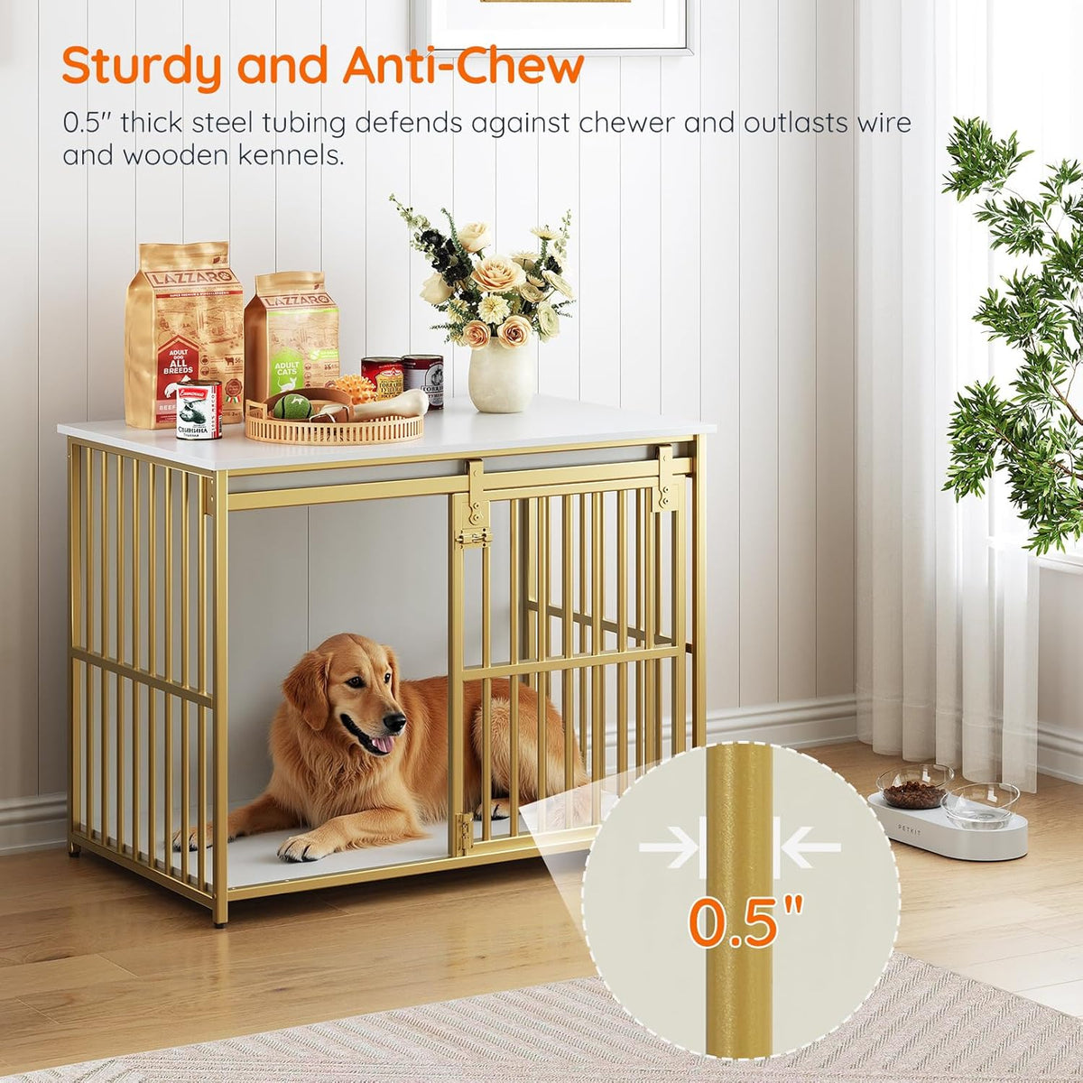HOOBRO Dog Crate Furniture, 36.6" Heavy Duty Dog Kennel with Sliding Barn Door, Wooden Dog Cage